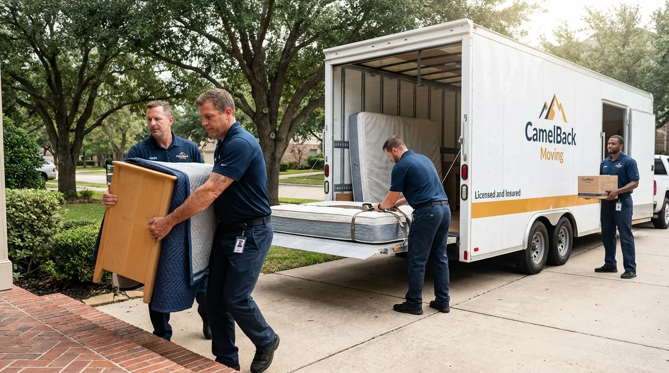 Crew loading residential truck for cross-state move from Port Henry, NY