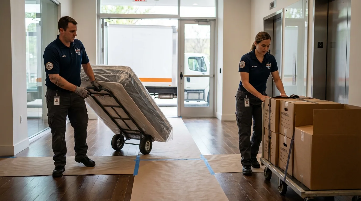 Professional apartment movers loading elevator in Port Henry, NY